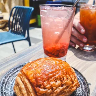 Croissant and strawberry soda