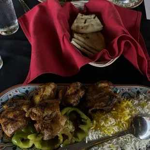 Top: Beef Kabob Plate Bottom: Saffron Chicken Kabob Plate