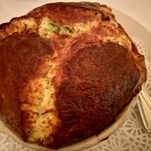 Brie &amp; Broccoli Entrée Soufflé (close-up)