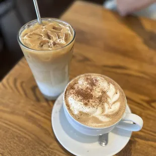 Vanilla Iced Latte + Hot Mocha