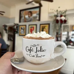Hot chocolate with whip cream (you need to ask for whip, and it&apos;s extra charge)
