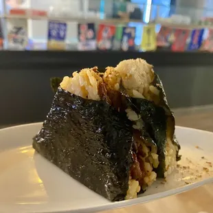 Triangle kimbap with spicy pork