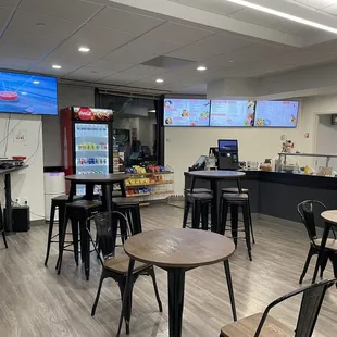 tables and chairs in a restaurant