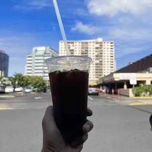 Iced Americano with 4 shots of espresso $4.75. Best deal in town