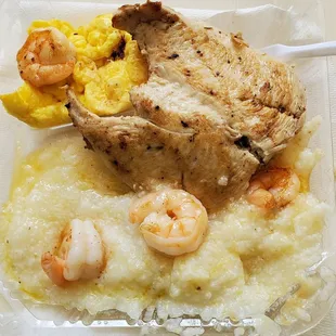 a meal in a styrofoam container