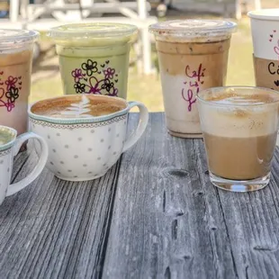 a variety of coffee drinks