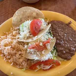 3 Chicken Tacos w/Rice &amp; Beans