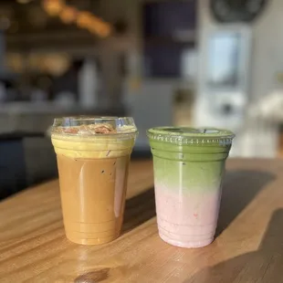 Egg Coffee &amp; Matcha Strawberry Latte