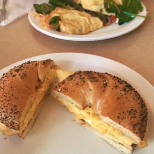 Egg and Cheese Bagel. Veggie Omelette.
