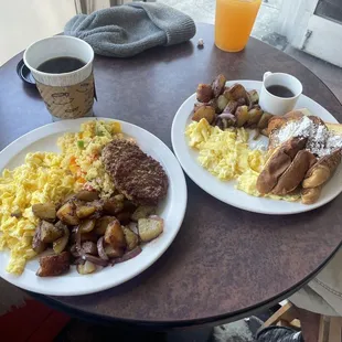 Ethiopian Breakfast with turkey (left) French toast (right)