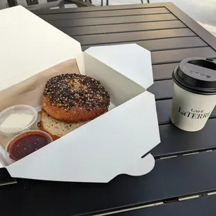 a bagel and a cup of coffee