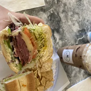 Pastrami sandwich and Java frappe