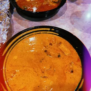 Chicken Korma (back) and Butter Chicken