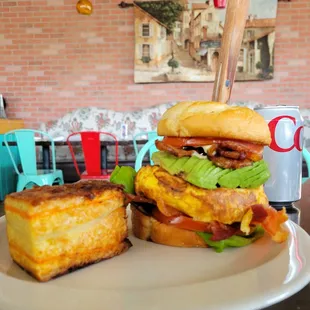 Egg &amp; brie croissant, with bacon, lettuce, tomato, and (a ton of!) avocado, with the pave potatoes