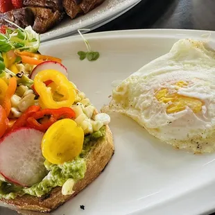 Avocado toast with a side of over easy egg