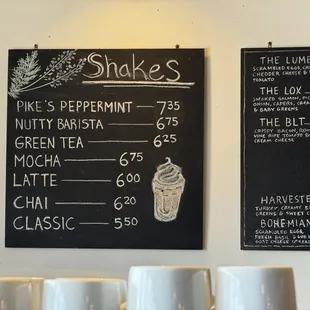 Shakes Menu
