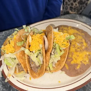 Three taco combination plate with double beans