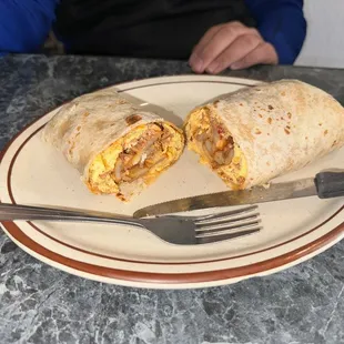 Chorizo and egg breakfast burrito