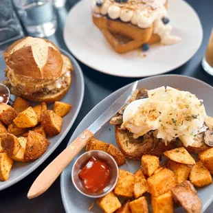 two plates of food on a table