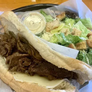 Steak Sandwich with Side Caesar Salad