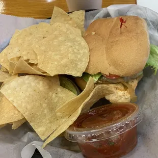 Grilled Chicken Sandwich with Chips Gaucamole &amp; Salsa