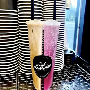 Grab A DOUBLE SIDED CUP!! How Awesome!! Pick Whatever You&apos;d Like! Coffee? And Or Lotus? Redbull? Italian Soda? Sooo COOL!!