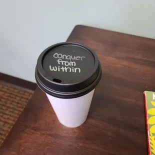 Who doesn&apos;t need a little inspo on their coffee lid?  Nice touch!