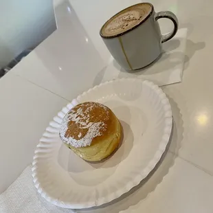 Nutella-filled doughnut with hot mocha