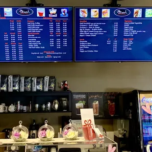 June 2021 - coffee and food menu. Note the pastries are not listed here but are in a glass case just below the counter.