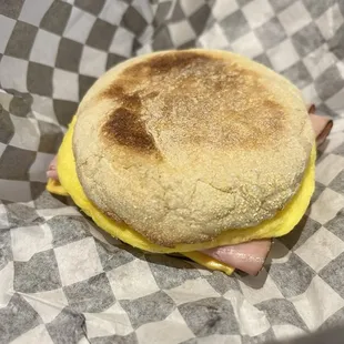 Ham, Egg and Cheese on English Muffin