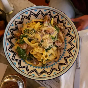 Limoncello fettuccine with mushrooms and spinach