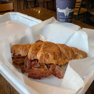 The Reg: Bacon, Egg, and CheddarButtered Croissant  Medium Reeses Reese&apos;s Latte