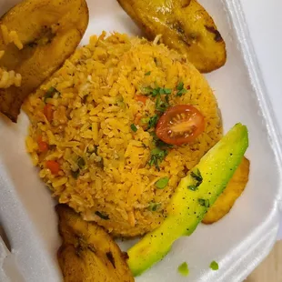 a meal in a styrofoam container