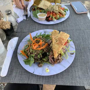 two plates of food on a table