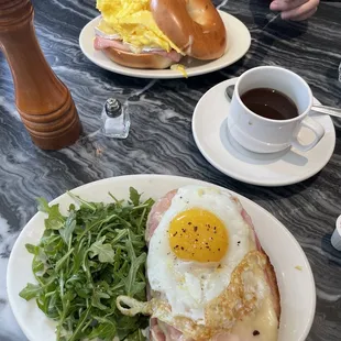 Croque madame &amp; ham and Brie bagel