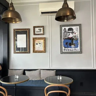 a table and chairs in a restaurant