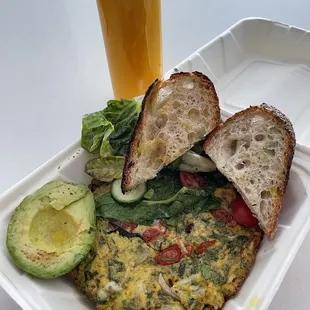 Green Omelette and turmeric-ginger-pineapple-apple juice