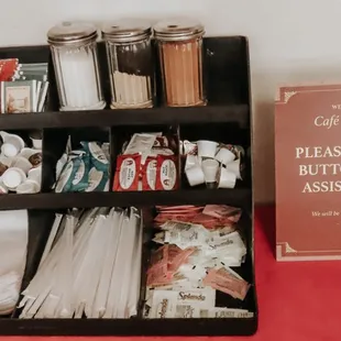a display of coffee and tea bags