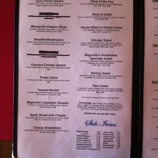 the menu for the restaurant