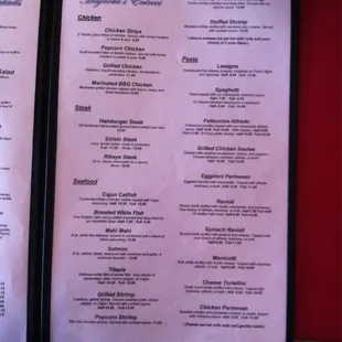the menu for the restaurant