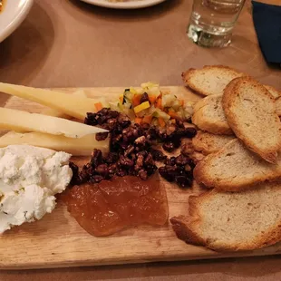 Cheese board but without blue cheese due to an allergy.