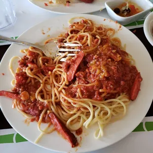 Filipino spaghetti and longsilog!