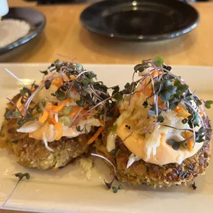 &quot;Crab&quot; cakes of hearts of palm. Great balance of rich and refreshing