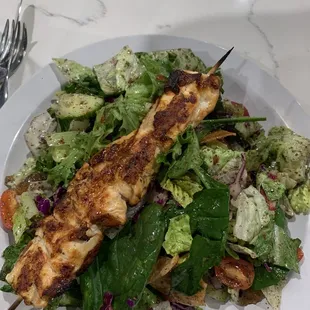 Fattoush Salad with chicken skewer. So good!