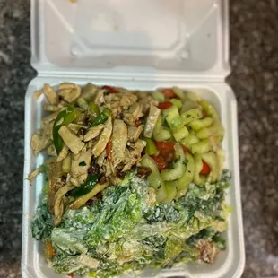 Salad trio (Caesar, cucumber, chicken)
