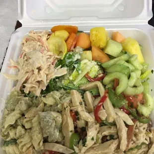 Salad Sampler to Go minus potato salad. So good!!! A lot of food!!!!