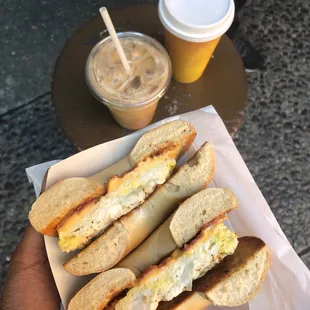 Vietnamese coffee and bacon, egg, and cheese bagel