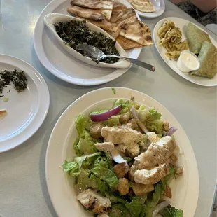 Greek Spinach Dip and Grilled Chicken Caesar Salad