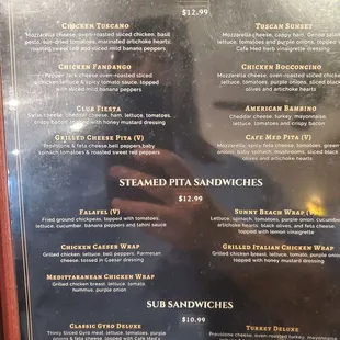 the menu of the restaurant