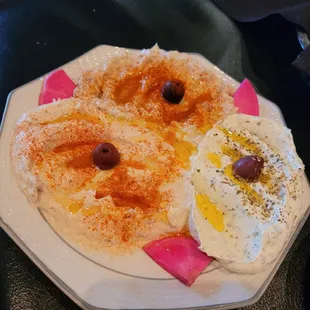 Babaganoush, hummus, and tzatziki